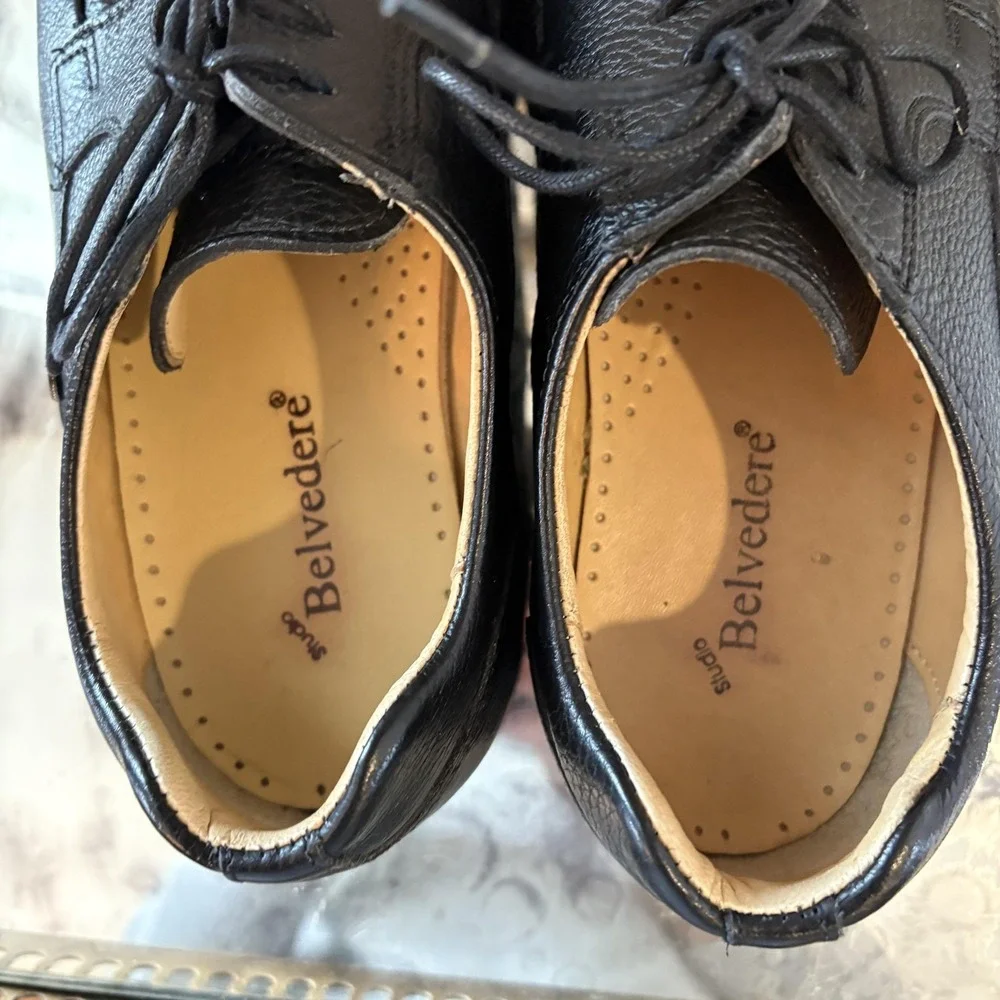Belvedere Shoes Mens Size 10 Black Bay Bridge Derby EEE‎ Wide Apron Toe Leather